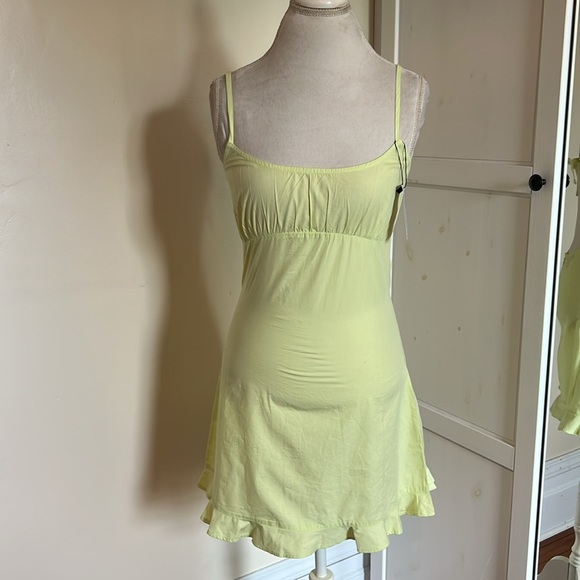 Nasty Gal Yellow/Green Spaghetti Strap Open Back Mini Cotton Sundress NWT - US 6 - Picture 2 of 12